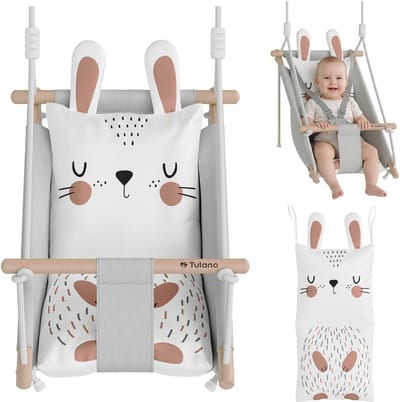 Tulano Hop 45 Rabbit Babyschommel - Kinderschommel en Wieg - Stoffen Schommelstoel voor Binnen en Buiten - Rabbit