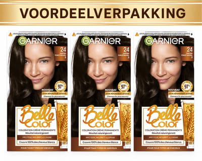 Garnier Belle Color 24 - Donkerbruin - Permanente Haarkleuring - Dekt Grijze Haren 100% - Natuurlijk Resultaat - 3x -Voordeelverpakking