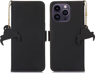 Cityhoesje-iPhone 15 Pro - Leather - Book case - Zwart