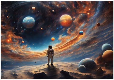 WALLARENA - Fotobehang - 150x105 cm - kosmonaut, planeten, galactisch, kindertapijt voor jongens