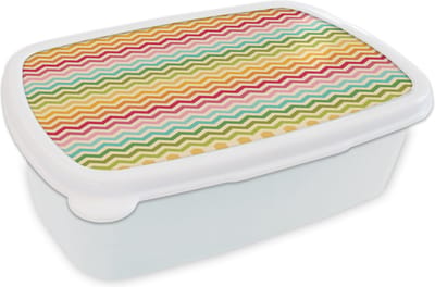 Broodtrommel Wit - Lunchbox Patroon - Regenboog - Retro - Brooddoos 18x12x6 cm - Brood lunch box - Broodtrommels voor kinderen en volwassenen
