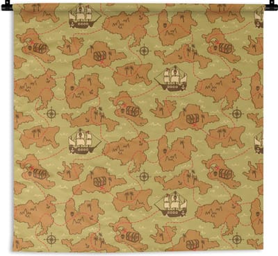 Wandkleed - Wanddoek - Schatkaart - Piraten - Patroon - Kinderen - 180x180 cm - Wandtapijt