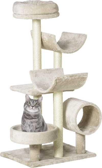 PawHut Kattenboom kattenkrabboom speelgoed tunnel katten klimboom krabboom beige D30-191