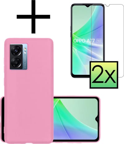Hoesje - Met 2x Screenprotector - Geschikt voor OPPO A77 - Sterk & Shockproof - Back Cover - Siliconen Case - Telefoon Hoes - Lichtroze