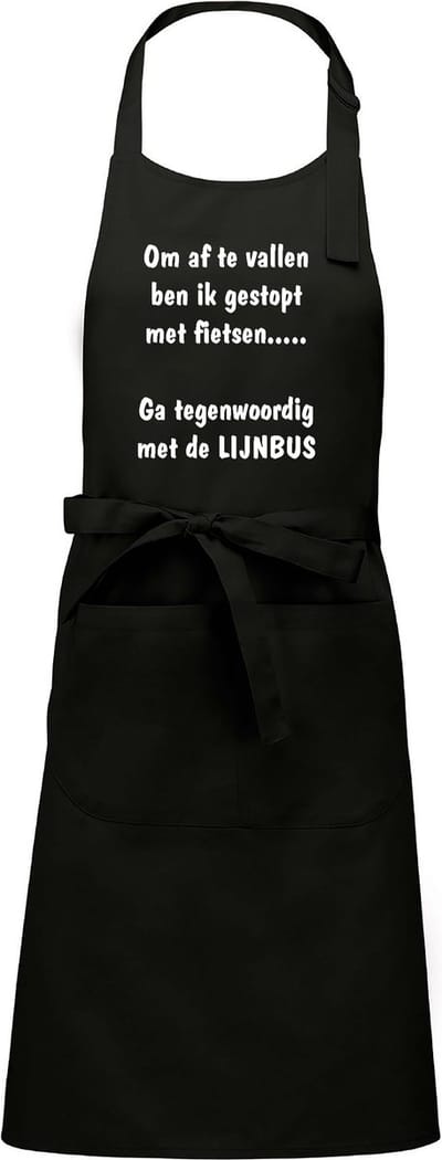 Mijncadeautje Schort - Lijnbus - opdruk wit - mooie en exclusieve keukenschort - zwart