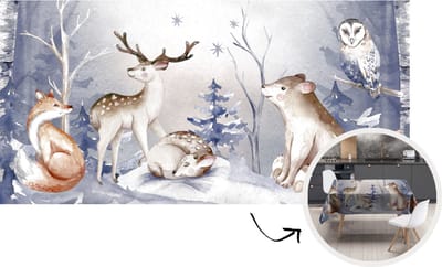 Tafelkleed - Tafellaken - 260x130 cm - Schilderij - Winter - Dieren - Binnen en Buiten