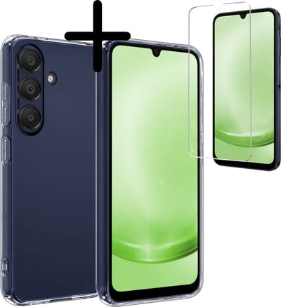 Hoesje Met Screenprotector - Geschikt voor Samsung Galaxy A25 - Sterk & Shockproof - Back Cover - Siliconen Case - Telefoon Hoes - Transparant