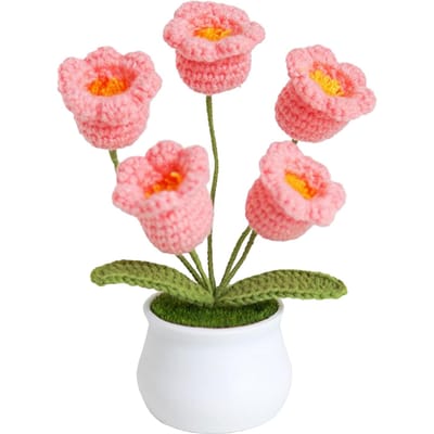Handgemaakte Gebreide Bloem Kunstmatige Simulatie Potorchidee Gehaakte Bloemen Huisornament pink