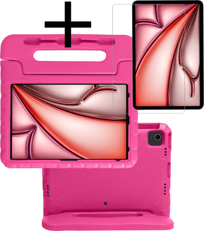 Hoes - Geschikt voor Apple iPad Air (2024/2025/2026) - 13 inch - Met Screenprotector - Kinderhoes Shockproof Bumper - Kidsproof Case - Tablet Hoesje - Kinder Cover - Roze