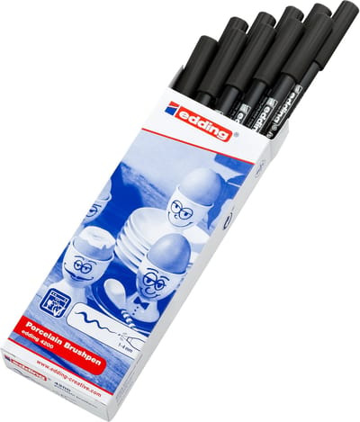 edding 4200 porseleinstift - zwart - 10 pennen - penseelpunt 1-4 mm - viltstift voor het schilderen en decoreren van keramiek, porselein - vaatwasmachinebestendig, lichtechte inkt, sneldrogend