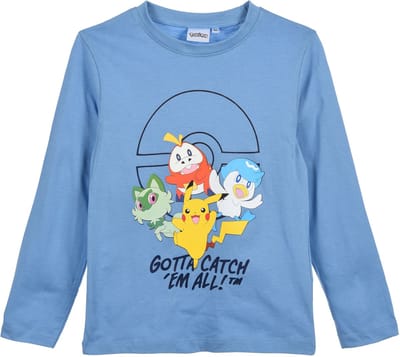 Pokémon Longsleeve Kindershirt – Lichtblauw 100% Katoen – Gotta Catch ’Em All – maat 104