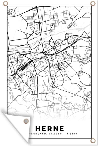 Muurdecoratie Herne - Stadskaart - Kaart - Plattegrond - 120x180 cm - Tuinposter - Tuindoek