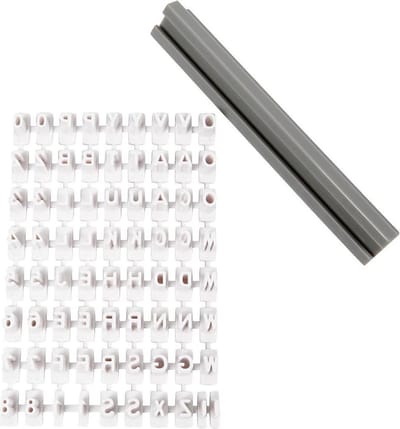 Stempelset van rubber, letters, cijfers, H: 6 mm, wit, 1 set