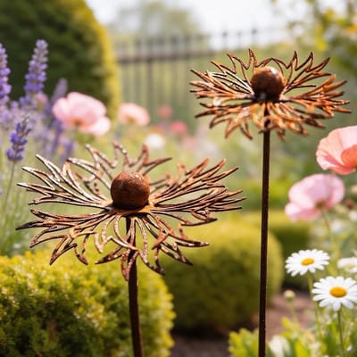 Tuinsteker Set - Roest Decoratie - Tuin Aankleden - Handgemaakt Uniek - 60x15 cm - Roestbruin