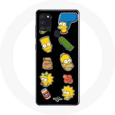 Samsung Galaxy A21S hoesje The Simpsons stickers zwarte achtergrond
