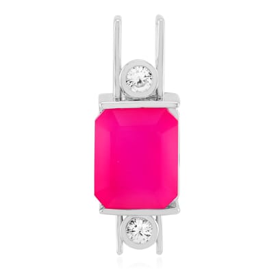 Cavill - Zilveren Hanger - 925 Sterling Zilver Geplatineerd - 4,03 ct Framboos Chalcedoon Achthoek - Elegante Hanger met 0,32 ct Cambodjaanse Zirkoon