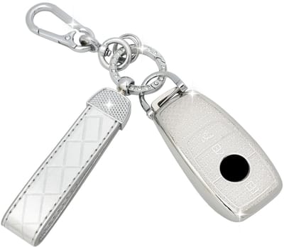 Dailygoods- Autosleutelhoesje Leren Sleutelhanger - Compatibel met Mercedes Benz - Sleuteletui - Smart Key - Zilver - Schokbestendig