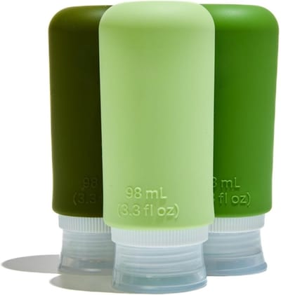 Famanu – Reisflessen met transparante behuizing - 3 reisflessen van siliconen - 98 ml - reiscontainer voor vloeistoffen van siliconen - groen