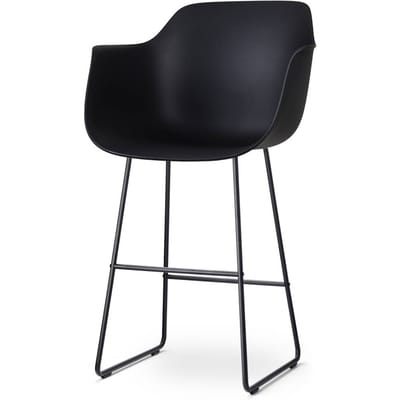 Nolon Nino-Puk Barkruk Zwart - met Armleuning - Kunststof - Zwart Onderstel - 75 cm - Barkruk met Rugleuning