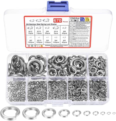 SnelShoppen - 670 Stuks Veerring Assortiment, Metrische Metalen Veerringen, Roestvrij Staal Splitring Set voor Thuis, Fabrieken en Winkels, M2 M2.5 M3