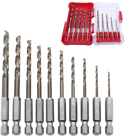 HSS Boor Set met Hexagonale Shank voor Metaal, RVS, Hout en Kunststof - 10 Stuks in Opbergdoos