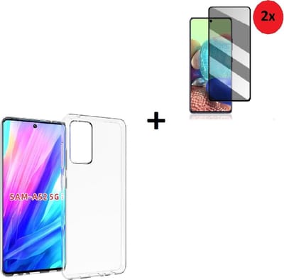 Hoesje Geschikt voor Samsung Galaxy A52s 5G - A52s 5G Screenprotector - Tempered Glass - Hoesje Transparant + 2x Privacy Screenprotector Tempered Glass
