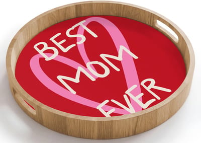 Dienblad rond 40x40 cm - Schootdienblad hout - Moeder - Quote - Hartje - Rood - Borrelplank rechthoek - Plateau houten dienbladen