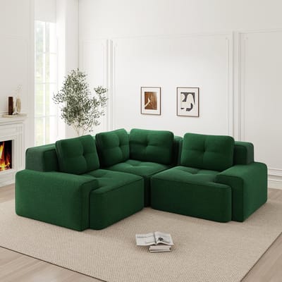 Modulaire hoekbank - frameloze woonkamerbank - kantoorbank - corduroy zachte kussen lage bank - antislip ontwerp - groen