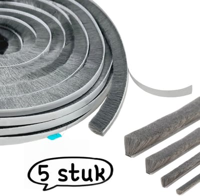 5-delige set - Raamafdichtingsstrip - Afdichtingsstrip voor deur- en raamkozijnen, zelfklevende raamafdichting - PVC/aluminiumlegering afdichtingsstrip voor deurspleten - Lekvrij - 9 mm x 5 mm, 1 meter - Grijs