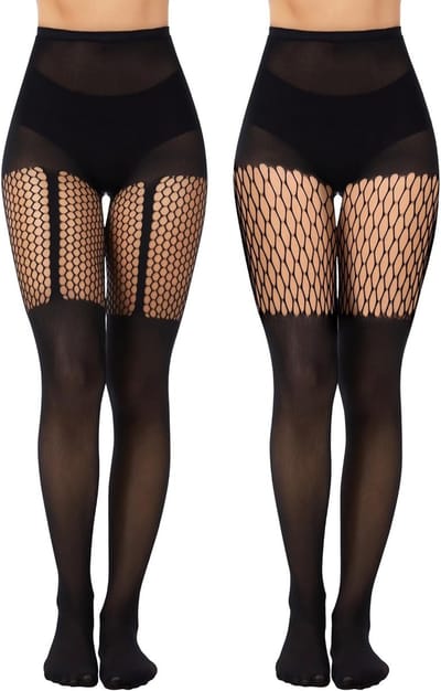 2 Paar Vrouwen Visnet Panty’s, 80D Zwart, Opaque Visnet Kousen, Hoge Taille, Sexy Kousen voor een Strakke Buik en Comfortabel Draagcomfort