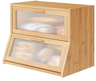 Bamboe Houten Broodtrommel met Dubbellaagse Grote Capaciteit en Acryl Deurpaneel