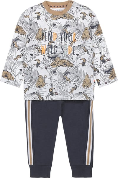 Dirkje-Boys 2 pce babysuit ss-White + aop - Maat 74