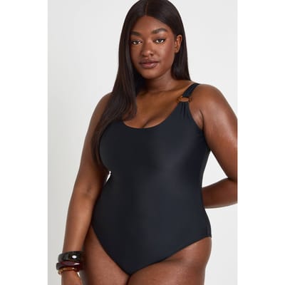 boohoo Dames Badpak Met Scoop Hals En Trim Detail In Grote Maten | Zwart | Maat: 44