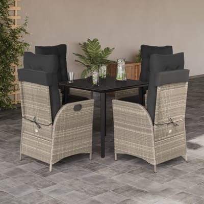vidaXL - 5-delige - Tuinset - met - kussens - poly - rattan - lichtgrijs