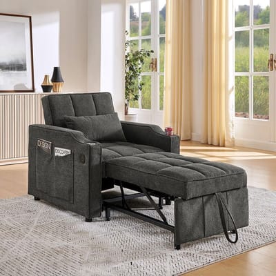 BLACKCOLORS Minimalistische 3-in-1 slaapbank, groot en elegant, uitklapbaar ontwerp, USB-oplaadfunctie, ideaal voor een dutje, grijs