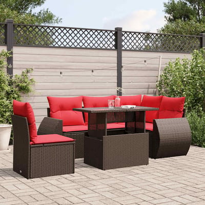 vidaXL - 6-delige - tuinbankset - met - kussens, - bruin - polyrotan