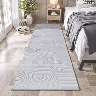 the carpet Rio – Modern & onderhoudsvriendelijk laagpolig vloerkleed met 3D-reliëf, zachte touch & antislip rug – geschikt voor woonkamer, slaapkamer of hal – offwhite, 80 x 300 cm