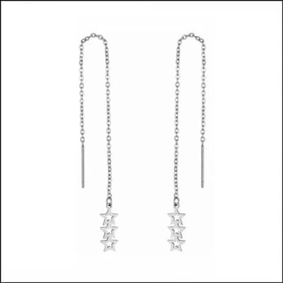 Aramat Jewels | Oorhangers | RVS Sterren Doortrek Oorbellen - Ster Hangers | Zilverkleurig | | | | Volwassenen | Verkleurd niet