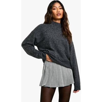 boohoo Dames Premium Tekstureerde Pincelstrepen Geplooide Mini Rok | Grey Marl | Maat: 12