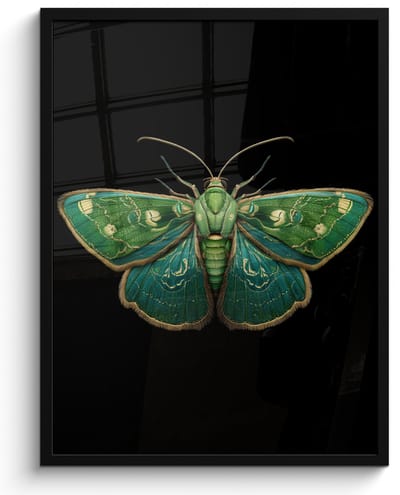 Poster in lijst - Fotolijst 50x70 cm - Posters - Mot - Levendig - Groen - Posterlijst zwart - Decoratie - Wanddecoratie woonkamer - Muurdecoratie slaapkamer