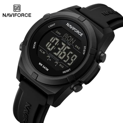 NAVIFORCE horloge voor mannen, met zwarte gefumeerde silica polsband en zwarte uurwerkkast ( model 7127 B ), verpakt in mooie geschenkdoos
