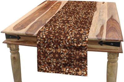 ABAKUHAUS tafelloper – etnisch bloemenmotief – 40×180 cm – bruin