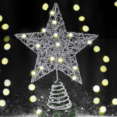 Verlichte Ster voor Bovenop de Kerstboom met 20 Warmwitte Lichten - Perfect voor Kerstdecoratie, Feestelijke Sfeer en Binnengebruik