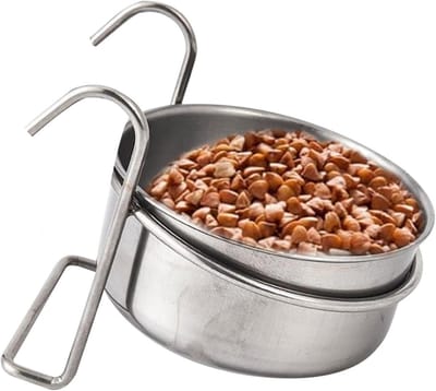 Voerbak Set - Kooi Schalen - Dieren Voeden - Afneembaar Roestvrij Staal - 12 x 5 cm - Zilver