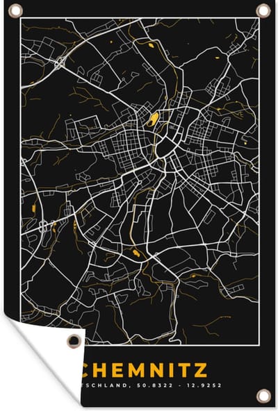 Muurdecoratie Chemnitz - Duitsland - Kaart - Plattegrond - Goud - Stadskaart - 120x180 cm - Tuinposter - Tuindoek