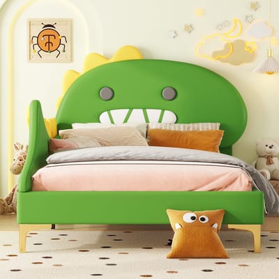 opvouwbaar bed - 90 x 200 cm-Cartoon dinosaurusontwerp - Plat bed - Materiaal - Groen