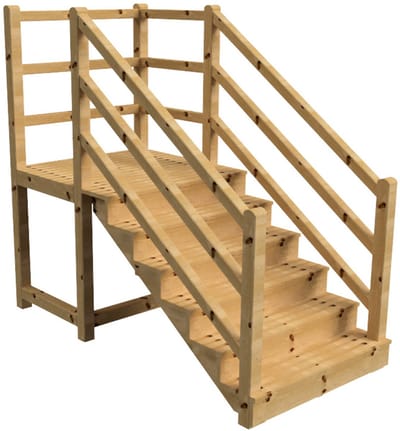 MILANO buitentrap 6 gesloten treden H105 cm - bordes L116 x B120 cm - trapleuning links en rechts - bordesleuning rechts en achteraan
