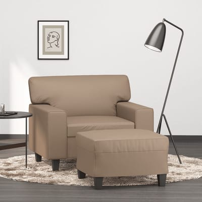 vidaXL - Fauteuil - met - voetenbank - 60 - cm - kunstleer - cappuccinokleurig