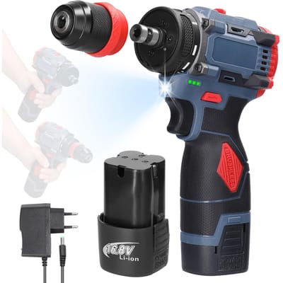 Perceuse au Lithium 16.8V 2 en 1, tournevis électrique, outil électrique multifonction, couple moteur sans balais 2pcs batteries EU Plug multicolore