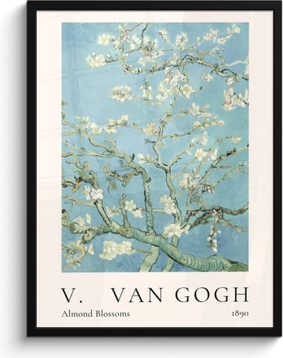 Poster in lijst - Fotolijst 60x80 cm - Posters - Vincent van Gogh - Almond Blossoms - Kunst - Oude meesters - Amandelbloesem - Posterlijst zwart - Decoratie - Wanddecoratie woonkamer - Muurdecoratie slaapkamer